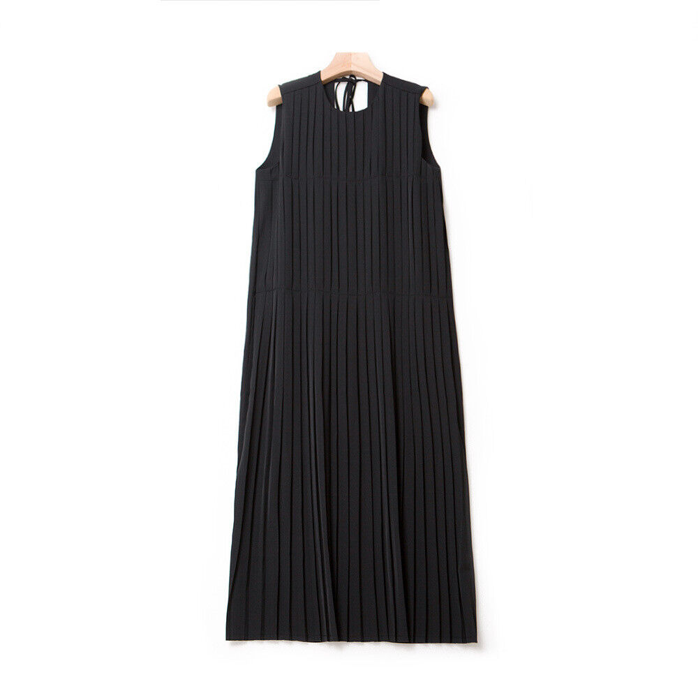 U-neck slit sundress pleated sleeveless dress1112