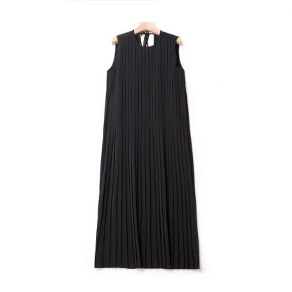 U-neck slit sundress pleated sleeveless dress1112